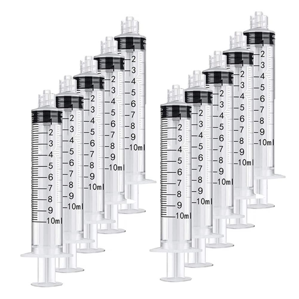 10 Pack 10ml Plastic Syringe Luer Lock With Measurement No Needle for Scientific Labs Liquid Measuring, 10ml 10pcs