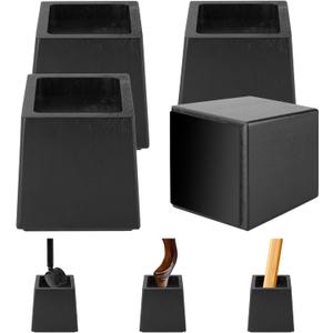 Wood Bed Risers Heavy Duty, Support Loading 2200lbs, 4 Pack Furniture Riser Leg Height Extenders Lifts for Dorm Sofa Couch Desk Chair Table, Black, 3.5" H(Inner 3" H)