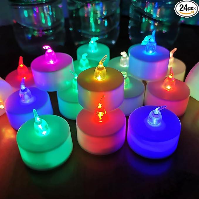 LED Tea Lights Candles, 7 Color Changing Flameless Tealights, Long Lasting Battery Operated Fake Candles, Decoration for Wedding, Halloween and Christmas (MultiColor 12 pcs)