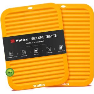 Walfos Silicone Trivets Set - Heat Resistant Pot Holder, Non-Slip and Flexible, 2 Pcs Multi-Purpose Kitchen Table Mat, Prefect for Hot Dishes, Jar Opener, Spoon Holder, Oven Mitts(Orange)
