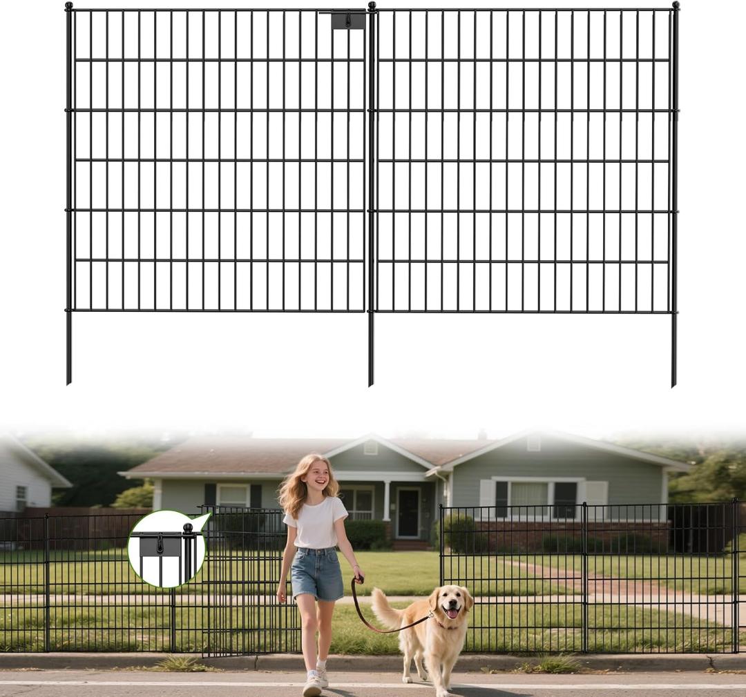 Land Guard 10-Panels No Dig Decorative Fence 30 in(H) x 25 ft(L), Tall Garden Fence Animal Barrier, Removable Fence for Garden, Rustproof Metal Animal Barrier Ground Stakes Fencing