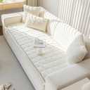 Plush Sofa Cover Washable, Cozy and Soft Faux Fur Couch Covers, Non Slip Fuzzy Furry Sofa Mats for Babies Pets(White/28x94 in/5-Seater Sofa Cover)