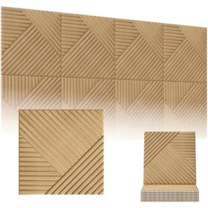 BTDVR 20 Pack Acoustic Wall Panels,60"x48" Self-Adhesive Soundproof Wall Panels-Total Size (Single Size 12"x12") Decorative Wood Grain Printing Sound Panels,for Studio,Office,Home (Log Color)