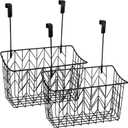AVLA 2 Pack Over The Cabinet Door Organizer, Grid Storage Baskets with Hooks, Metal Wall Hanging Basket Holder Rack, Wire Kitchen Sink Organization Bin for Bathroom Shampoo, Body Wash