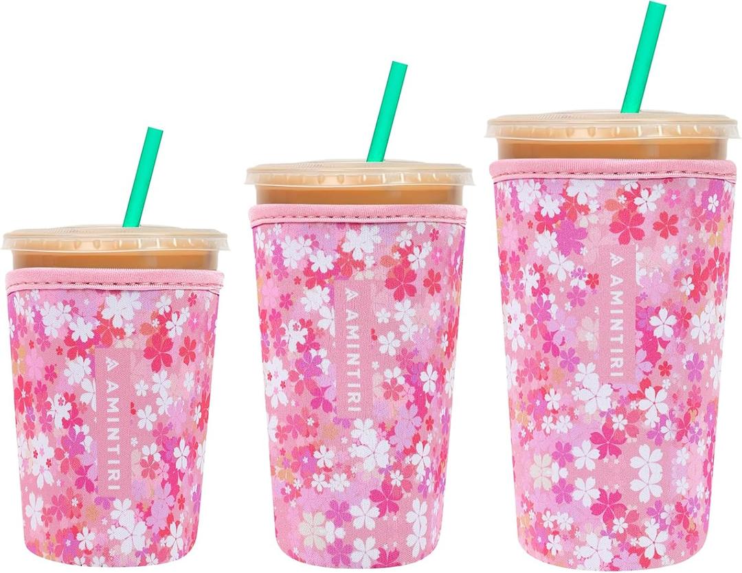 3 Pack Reusable Sleeve for Iced Coffee Cup, Coffee Neoprene Sleeve for Iced&Hot Drinks, Coffee Sleeve Compatible with Starbucks, Dunkin Coffee Cup. (Blooms Blushing)