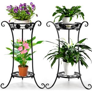 Yesland 2 Pcs Metal Plant Stand Indoor Outdoor, 2 Tier Black Iron Flower Plant Stand 26 Inches Detachable Tall Modern Plant Shelf Holder for Corner, Patio, Living Room, Garden