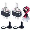 2pcs Heavy Duty Rocker Toggle Switch 30A 12VDC 20A 120V DPDT 6 Pins 3 Positions ON-Off-ON Latching with Waterproof Boot Cap pre-Wired Cables for Auto Car Truck Boat Marine