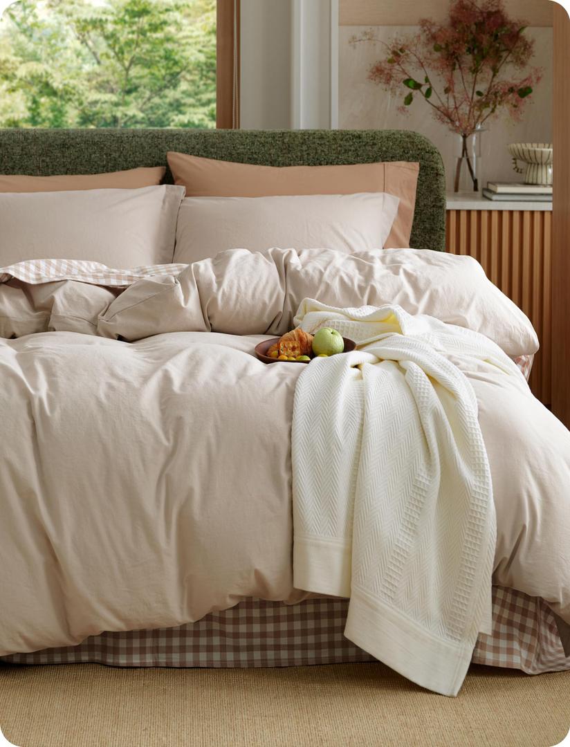 Bedsure PureWoven 100% Washed Cotton Duvet Cover King Size, Linen Color