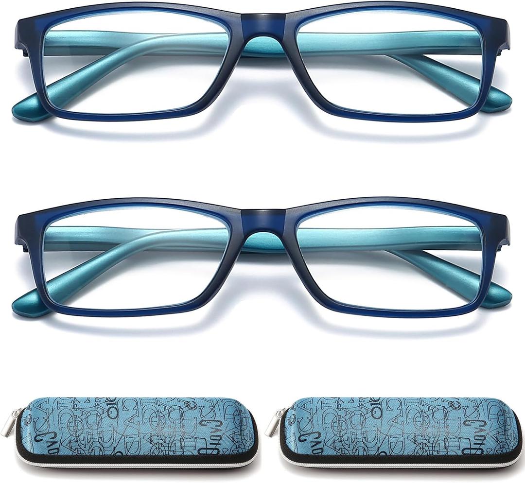 Reading Glasses Blue Light Blocking for Men Women,Rectangular Frame Computer Readers with Spring Hinge