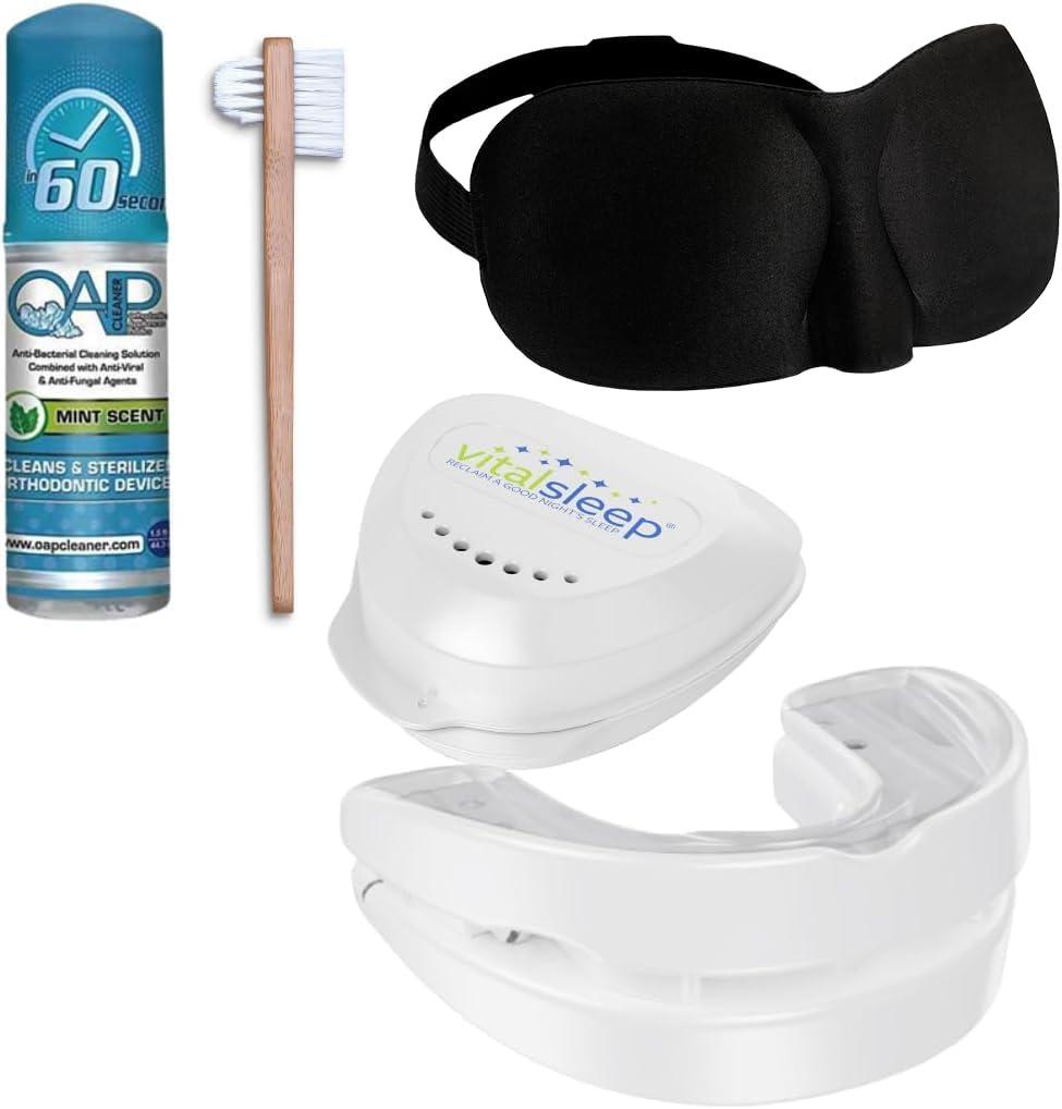 VitalSleep Snoring Mouthpiece, Clear Women's Anti Snore Mouthpiece, Adjustable with Teeth Impressions, Sleep Mask, Mouthpiece Cleaner and Brush