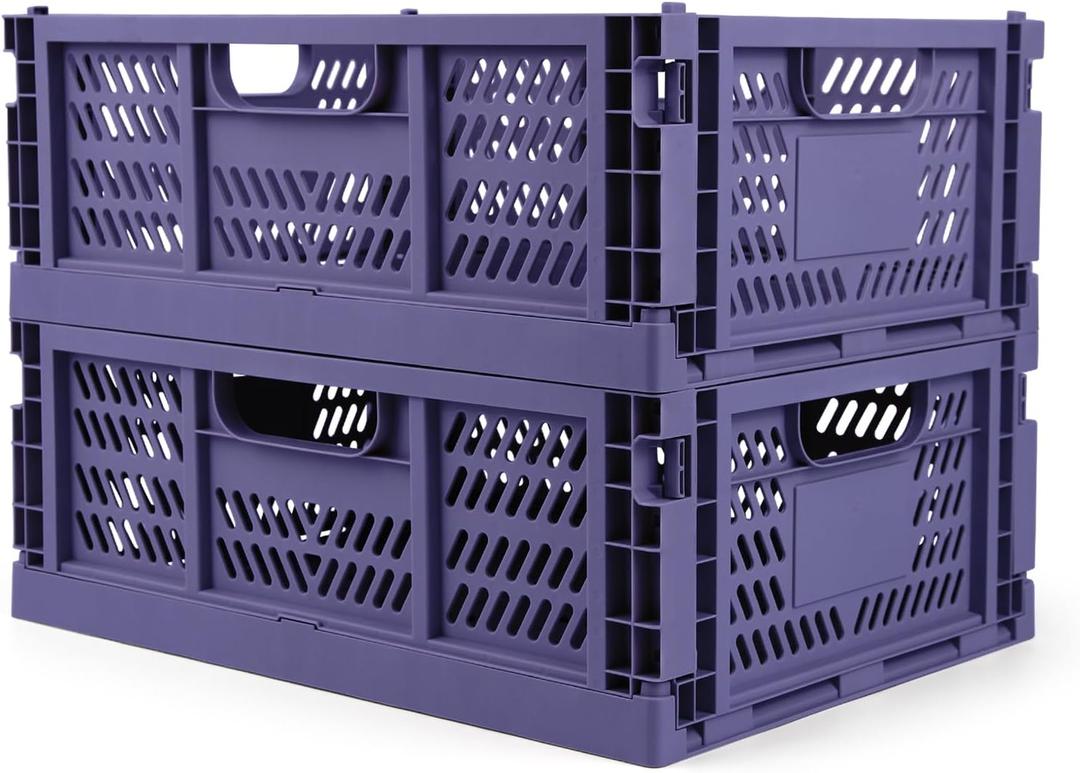 Domiella 2-Pack Crates for Storage, Storage Crates Plastic Stackable, Foldable Crate for Office Home Kitchen Bedroom Bathroom (Large, Blue) (Large: 15.7" x 11.8" x 5.9")