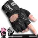 SIMARI Breathable Workout Gloves for Men Women, Padded Weight Lifting Gloves with Wrist Wraps Support, Full Palm Protection, Grip for Gym Training, Fitness, Weightlifting, Exercise Fingerless Black (Medium, 1a-Ashy Black)
