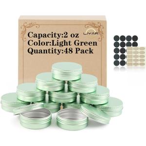 2 oz Tins with Lids for Salve 48 Pack, Aluminum Jars Container Salve Tins Versatile Small Containers, Round 2oz Tin with Lids Metal Tin for Balms, Spices, Salves, Crafts(Pale Green)