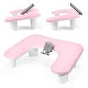 LIONVISON Arm Rest for Nails Tech: U Shaped Ergonomic Nail Hand Rest Stand PU Leather with Rotating Phone Holder for Nail Salon Manicurist (Pink)