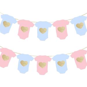 Neutral Baby Shower Bunting - 12Pcs Banner for New Baby Party Decor (Pink Blue)