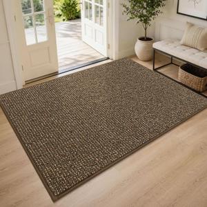 BEQHAUSE Dirt Trapper Door Mat 48" x 72", Non-Slip Washable Doormats, Brown