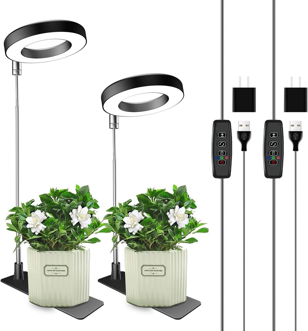 Aokrean Grow Lights for Indoor Plants, 48 LEDs Full Spectrum Plant Light for Indoor Plants, Height Adjustable Growing Lamp with Base, 3 Optional Spectrums, Auto Timer 3/9/12Hrs, 10 Brightness, 2 Pack (3.4in-Black)