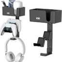 KDD 4-in-1 Wall Mount Controller Holder - Dual Game Controller and Headphone Hanger with Anti-Slip Pads for Xbox ONE/X Series/PS5/PS4 - Detachable Desk Storage for Media Remote, Phone and Speaker