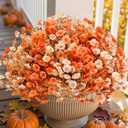 Artificial Mums for Outdoors Fake Fall Flowers Plants for Autumn Decoration, 12 Bundles Silk Morning Glory with Eucalyptus Look Real UV Resistant Faux Mums for Outside Planters Yard Patio Porch, Mix (2 Mixed(6 Light Orange, 6 Orange))