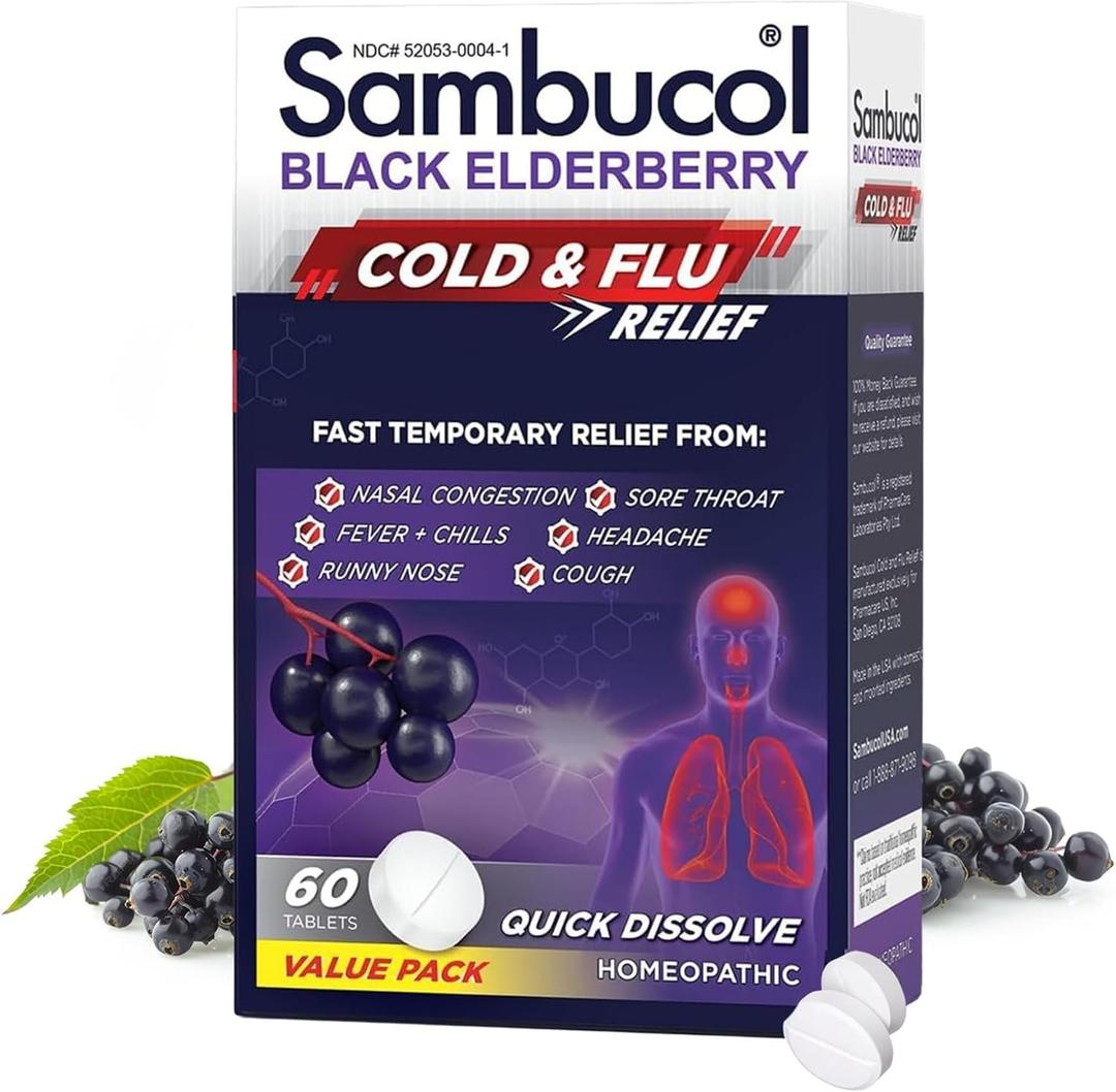 Sambucol Cold and Flu Relief Tablets - Quick-Dissolving - 60 Count