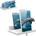 Screen Magnifier for Cell Phone with Adjustable Stand, Foldable Phone Screen Magnifier for Movies & Videos, Hands-Free Viewing, Compatible with All Smartphones (White, 12'')