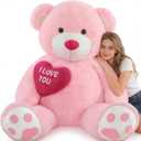 Tezituor Giant Teddy Bear 5Ft with Heart, Large Valentines Day Stuffed Animal, Pink I Love You Plush Toys for Kids Gift for Girlfriend