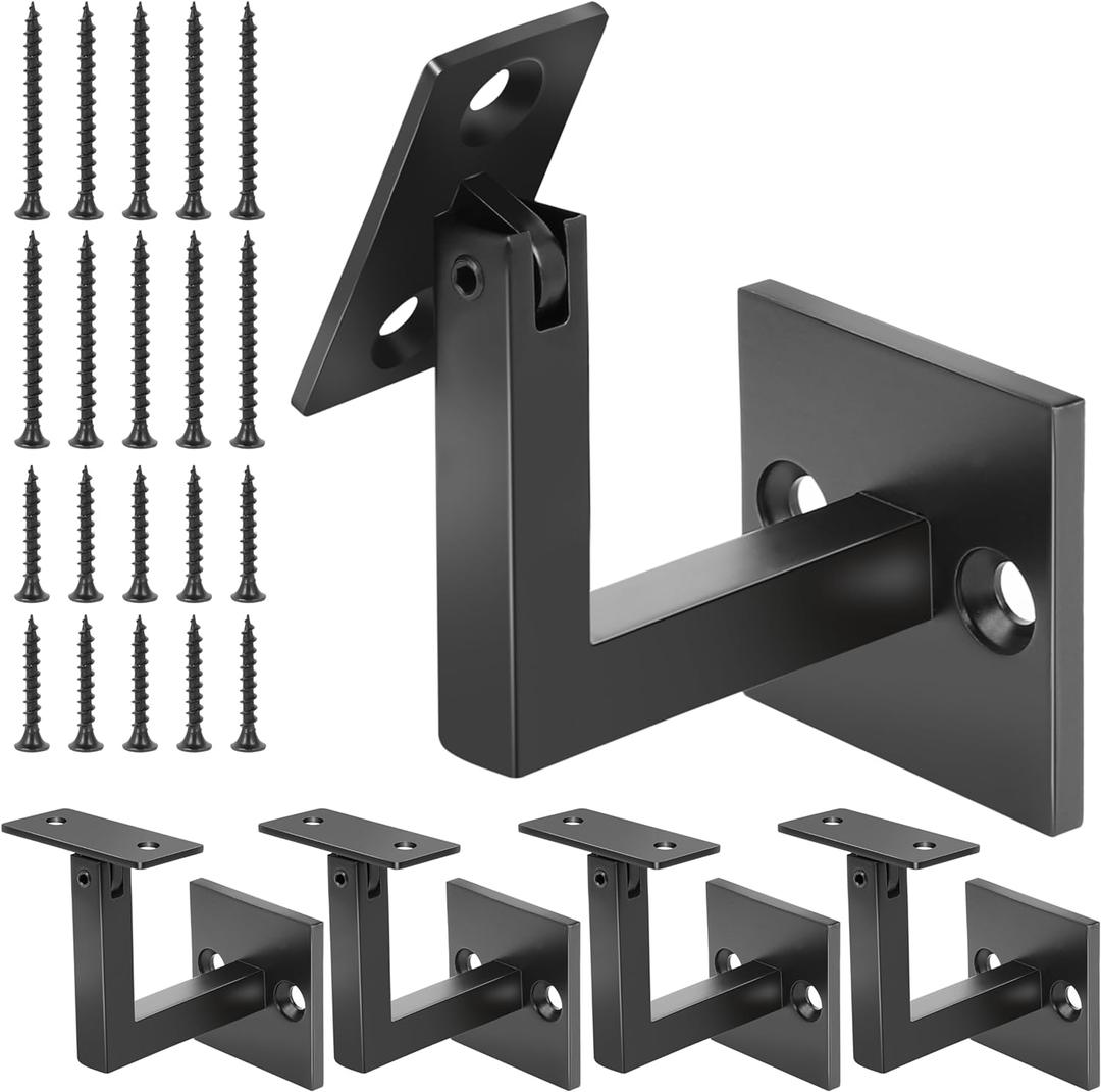5 x 304 Stainless Adjustable Swivel Handrail Brackets , Matt Black Contemporary Square Stair Brackets for Indoor or Outdoor Staircase