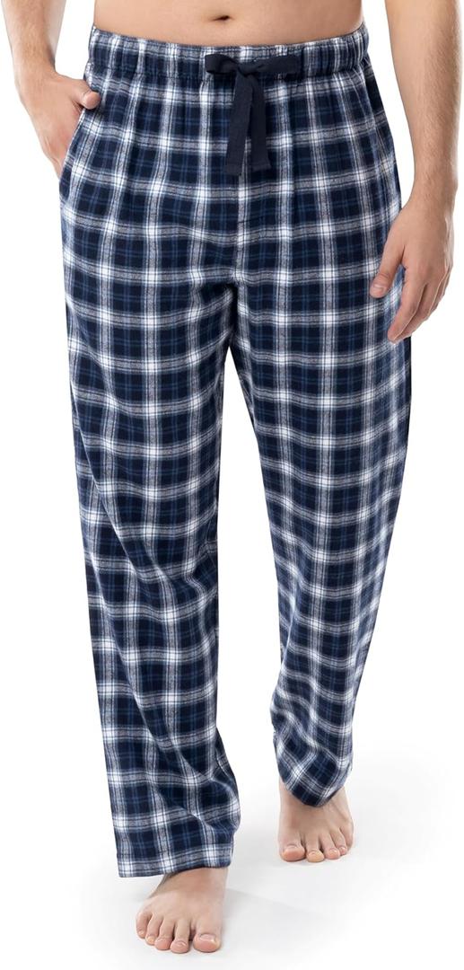 Fruit of the Loom Men's Soft Flannel Pajama Lounge Sleep Pant (Large, Navy Plaid)