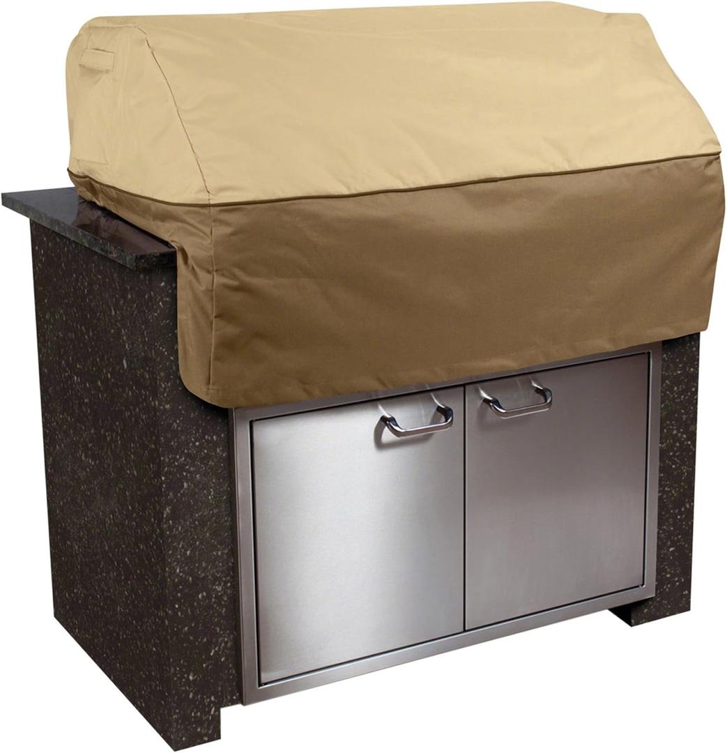 Classic Accessories Veranda Water-Resistant 32 Inch Island BBQ Grill Top Cover (Pebble/Bark/Earth)