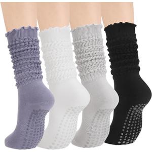 2 x 3/4 Pcs Pilates Socks with Grips for Women Ruffle Yoga Socks