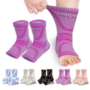 Copper Ankle Brace, Copper Infused Ankle Support Compression Sleeve for Men & Women, for Foot Pain Relief, Sprained Recovery, Achilles Tendonitis, Daytime or Night Use(Purple M)