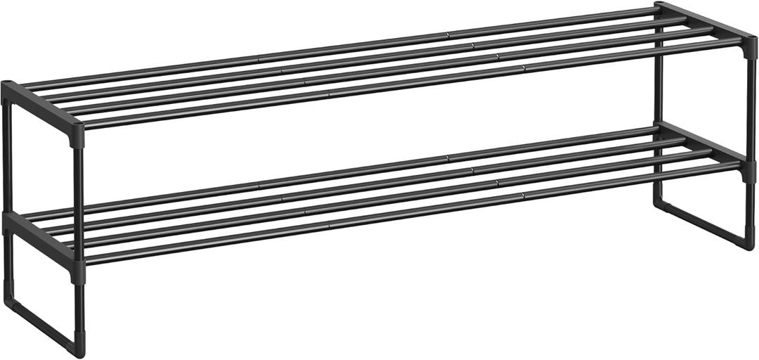 SONGMICS Shoe Rack, 2-Tier Shoe Organizer, Metal Storage Shelf, Upright or Upside Down, for 15-18 Pairs, Stackable, for Entryway, 11.8 x 46.1 x 13.4 Inches, Black ULSA032B01