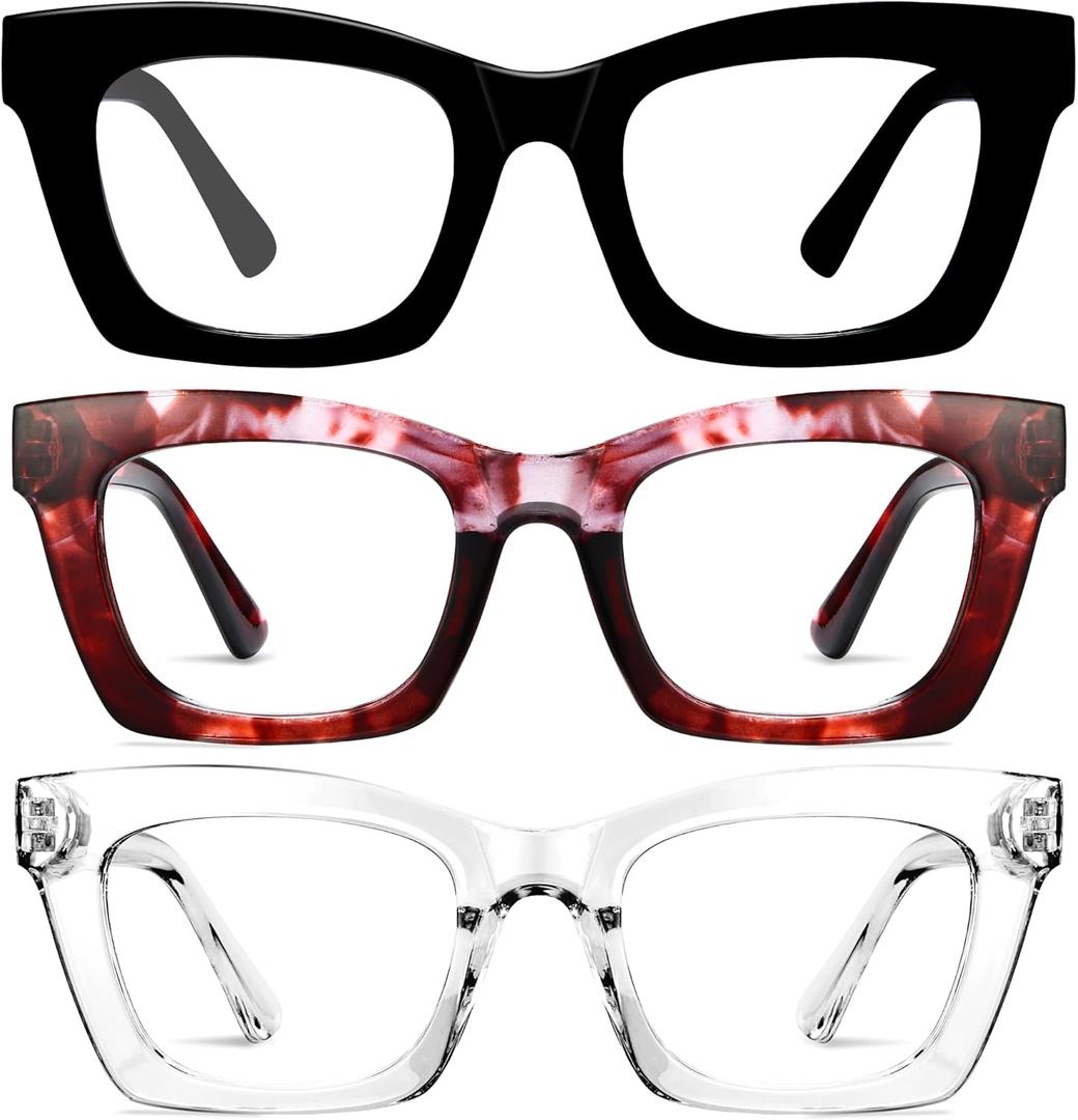 CCVOO Stylish Reading Glasses for Women, Stylish Eyeglasses, Blue Light Readers, Cheaters (Black + Cherry Tie Dye + Clear, +1.25)