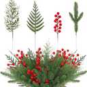Gitechft 50 PCS Artificial Pine Branches Fake Greenery Pine Picks Artificial Red Berry Stems, Xmas Stems, Christmas Pine Needles for Wreath Decorations