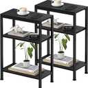 Narrow Side Table for Small Space Set of 2,3-Tier Small End Table with Shelf Holder, Slim Nightstand, Skinny Snack Couch Table in Living Room, Bedroom, Study, Kitchen and BalconyBlack