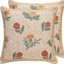 patdrea Designer Throw Pillow Covers for Couch 18"x18",Vintage French Linen Pillows Cover with Daisy Floral Pattern,Beige Soft Farmhouse Decorative Square Cushion for Bed,Outdoor,Set of 2