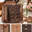 AKOZLIN 360° Rotating Jewelry Box 6-Tier Organizer Functional Jewelry Storage Case for Women Girls Ring Necklace Earring Bracelet Holder with Mirror Brown