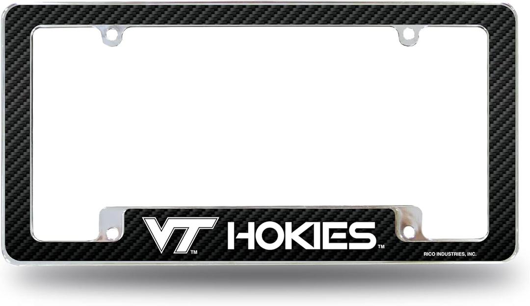 Rico Industries NCAA Carbon Fiber 12" x 6" Chrome All Over Automotive License Plate Frame for Car/Truck/SUV