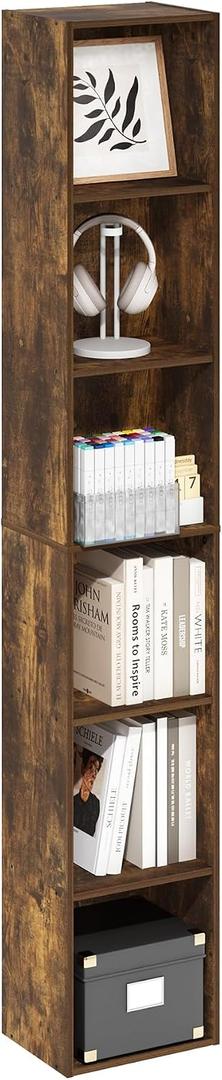 Furinno LUDER Book Shelf, 6-Tier Tall Modern Bookshelf, Bookcase with Open Shelves, 9.3 x 12 x 71, for Living Room, Bedroom, Home Office, Amber Pine, 6-Tier, 12.1-Inch Width