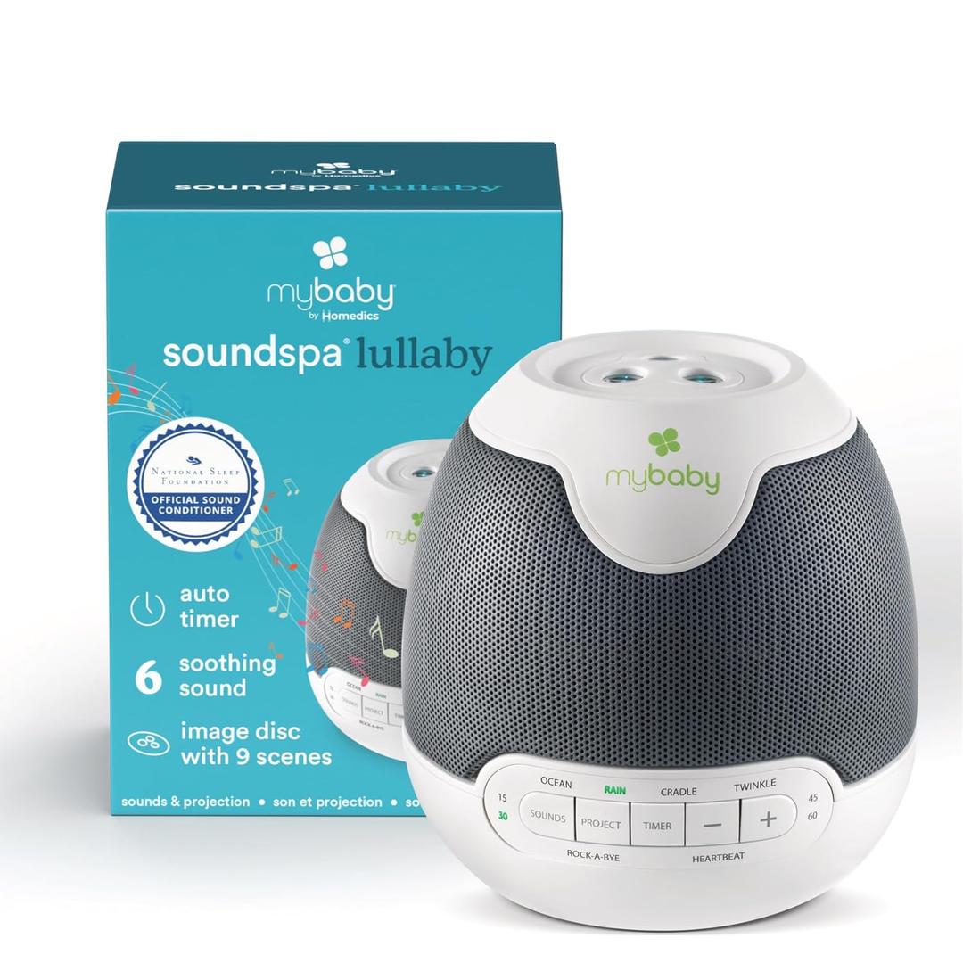 MyBaby Lullaby Sound Machine & Projector  Baby Sleep Machine Plays 6 Sounds & Lullabies, Projects Soothing Images - Auto-Off Timer, Adjustable Volume, Great for Baby Registry and Baby Shower Gifts