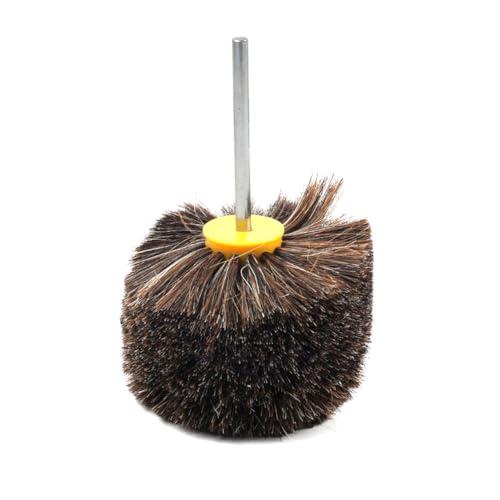 Bacar Horsehair Polishing 4" Wheel Brush Horse Hair Buffing Grinding Roller Drill Buffer Abrasive Grinder Rotary Tool 100x160mm Brown for Surface Texture Burnishing