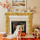 Fall Leaves Garland Thanksgiving Decor, 6ft Artificial Garland for Mantle, Flowers, Eucalyptus, Bamboo Leaf, Autumn Harvest Decorations Thanksgiving Xmas Door Windows Table Fireplace Decor (1 Piece, Golden)