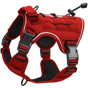 Heavy-Duty Tactical Dog Harness for Large Dogs, No Pull Adjustable Reflective Pet Vest with Molle System, K9 Military-Grade Control for Service Training, Outdoor & 10+ Breeds, Red, Small (S: Neck: 14-19'', Chest: 20-26'')