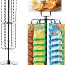 Standing Spinner Retail Display Rack with 108 Clips, 68.5" H Chip Spinning Display Rack 4" Top Wire Sign bracket, 12 Rotating Rods Heavy Duty Chip Holder, Black