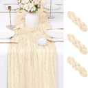 3 Pack Ivory Cheesecloth Table Runner 17x108 Inch Semi Sheer Boho Gauze Cheese Cloth Fabric Table Runners Table Decor for Wedding Party Baby Shower Birthday Home Decor Garden Farmhouse