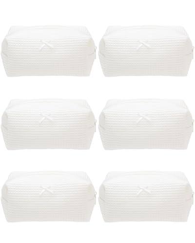 PAZIMIIK 6PCS Cozy Makeup Bag Travel Cosmetic Bag for Women Soft Toiletry Bag Aesthetic Makeup Organizer Portable Large Zipper Pouch for Skincare Beauty Accessories Brushes Waffle Check Cream White