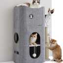 Bedsure 3-Level Indoor Cat Bed- Cat Condos Small Cat Tree for Multiple Kitties to Play Sleep,Hideaway Cave, Fluffy Ball, Scratching Post, 22.5x31.5x13, Grey