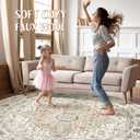 Round Rug Living Room Rugs: 6Ft Washable Boho Neutral Large Circle Soft Indoor Floral Stain Resistant Floor Farmhouse Carpet for Bedroom Nursery Kids Playroom Office Dining Room Dorm Home- Cream Blue