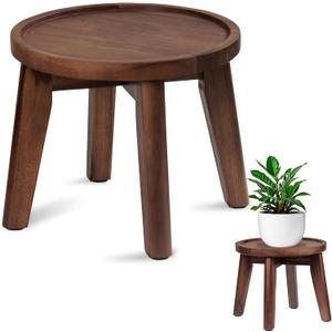 Demigo Indoor Plant Stand, Acacia Wooden Decorative Plant Shelf with Spill-Proof Tray, Stable 8 Tall Flower Holder for Heavy Pots, Gardening Display for Decor Living Room Patio - Dark Brown