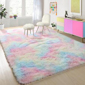 PAGISOFE 4x6 Rainbow Fluffy Soft Plush Area Rugs for Girls Bedroom, Shaggy Rugs for Kids Playroom, Kawaii Princess Fuzzy Rugs for Nursery Baby Toddler, Cute Colorful Room Decor for Teenage (4' x 6')